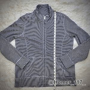 💎🌈🦋💖 L.L. Bean Size M Gray Navy Striped Long Sleeve Zip Up Jacket With Pocke